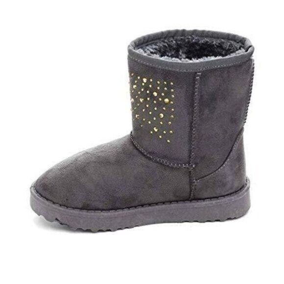 Via Pinky Grey Rivet Vegan Shearling Suede Fleece Boots NIB Winter Booties NEW - Picture 4 of 4